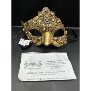 SoCal Design Co. Venetian Masquerade Mask #155 Colombina Macrame Gold NWT
